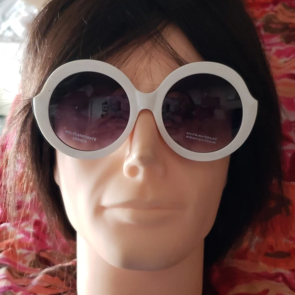 White round fashion sunglasses Unisex-OSFA